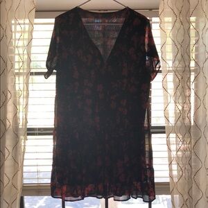 Sheer Black and Orange Floral Dress